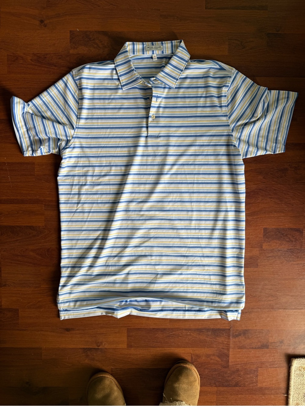 Peter Millar Summer Comfort Light Blue and White Striped Polo Shirt